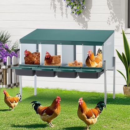 Chicken Metal Nesting Boxes with Legs, 4 Compartment Metal Nesting Box for Chicken, 4 Room Wall Mounted Nesting Boxes for Hens, Cover to Protect Eggs - size: 42.1"L x 13.0"W x 31.9"H