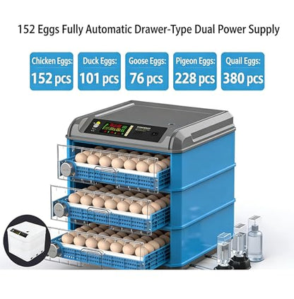 Automatic Egg Incubator For 152 Eggs - Digital Temperature & Humidity Control, 360° View Window, Auto Egg Turner- Commercial & Home Use For Chicken, Duck, Quail Eggs(152) - size: 152