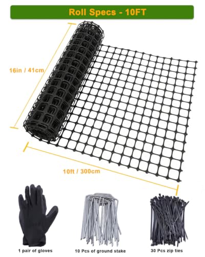 Plastic Chicken Wire Mesh Fence Roll - Black 16IN * 10FT Multi-Use Garden & Poultry Netting, Animal Barrier for Pets, Plants, Patio,Balcony, Snow Fencing & Temporary Indoor and Outdoor Use - size: 16IN * 10FT