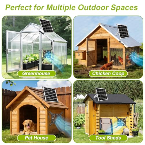 7.1" Solar Powered Exhaust Fan, 16.5 ft Cord + 25W Solar Panel Greenhouse Ventilation Fan, 3800RPM IPX7 Waterproof Solar Vent Fan for Chicken Coop, Shed, Dog House, Outdoor Intake & Exhaust