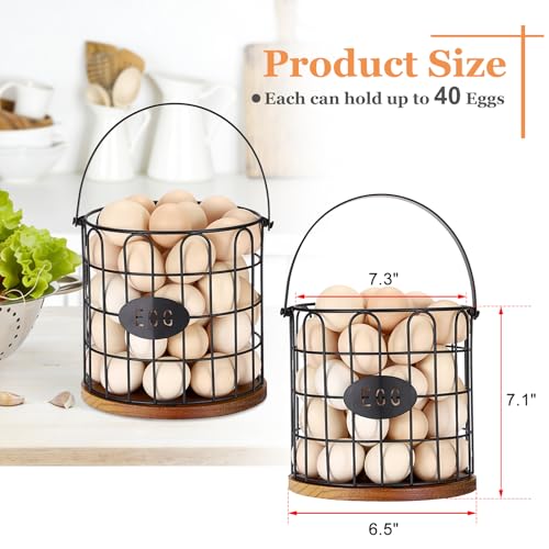 7'' Farmhouse Eggs Basket for Gathering Fresh Eggs, Countertop Egg Holder with Handle, Metal Wire Egg Baskets with Wooden Base for Coop Eggs Storage & Counter Decor(Style 1-Straight) - style: Style 1( Straight )