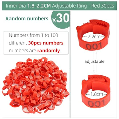 Chicken Leg Bands 240 Pcs Numbered Poultry Chicken Leg Bands Adjustable Foot Label Rings for Home Farm Chicks Bird Duck Goose Identification Clip-on(Red) - color: Red