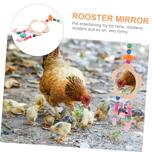 SUPVOX Wooden Hanging Mirror for Chickens Bells Interactive Pet Chicken Toy for Coop Enrichment Curiosity and Exercise and for Hens Accessories Included