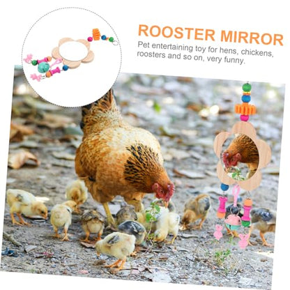 BESPORTBLE Creative Wooden Chicken Hanging Mirror Toy Bell Fun Rooster Hen Activity Mirror for Coop Engaging Design to Relieve Boredom and Promote Healthy Growth