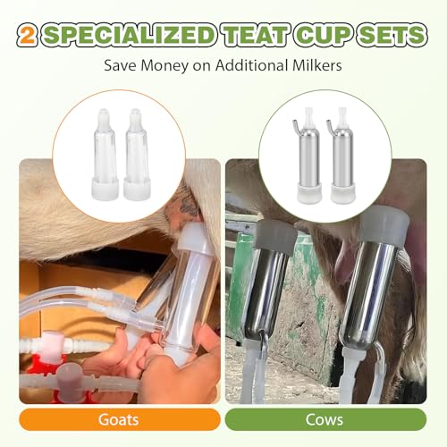 Upgraded 2 in 1 Goat Milking Machine 7L, 304 Stainless Steel Bucket, with 4 Teat Cups for Goat & Cow, Continuously Adjustable Pulsation Vacuum Milker - size: 7L