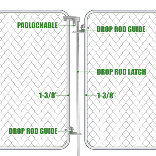 36" Chain Link Drop Rod for Double Gate, Pull Style Chain Link Fence Gate Latch for 1-3/8" Frame, Heavy Duty Floor-to-Ceiling Latch Style Metal Gate (36 inch, Pack, 1)