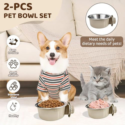 2Pcs Pets Lightweight Stainless Steel Bowl,Removable Stainless Steel Pet Hanging Food Water Feeder Bowl for Puppy Dog Cat Rabbit Ferret Bird Gunea Pigs (Medium) - size: Medium