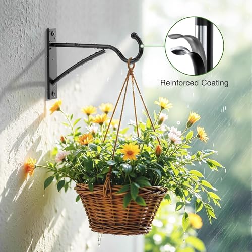 6 Inch 2 Pack Heavy Duty Plant Hangers Outdoor, Metal Plant Brackets for Hanging Baskets, Plant Wall Hooks for Bird Feeders, Wind Chimes & Lanterns, Premium Metal Hooks Matte Black, 30lbs Capacity - size: 6 in, 2 pk