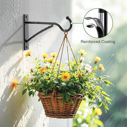 6 Inch 2 Pack Heavy Duty Plant Hangers Outdoor, Metal Plant Brackets for Hanging Baskets, Plant Wall Hooks for Bird Feeders, Wind Chimes & Lanterns, Premium Metal Hooks Matte Black, 30lbs Capacity - size: 6 in, 2 pk