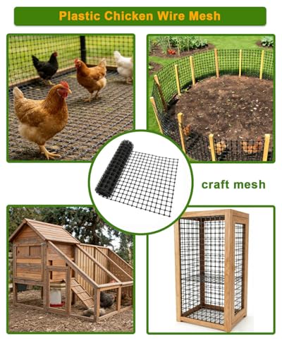 Plastic Chicken Wire Mesh Fence Roll - Black 16IN * 33FT Multi-Use Garden & Poultry Netting, Animal Barrier for Pets, Plants, Patio,Balcony, Snow Fencing & Temporary Indoor and Outdoor Use - size: 16IN * 33FT