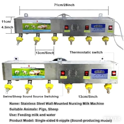 Lamb Piglet Milk Feeder Automatic, Stainless Steel 6 Nipple Livestock Feeding Station with Constant Temperature and Sound Simulation to Attract Feeding, Farm Milk Feeder for Lambs and Piglets