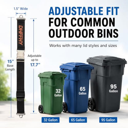 2PCS Heavy-Duty Bear Proof Trash Can Locks - Animal-Proof Lid Straps with Secure Buckle for 28-96 Gallon Outdoor Bins, Anti-Raccoon & Wildlife - size: 2PCS