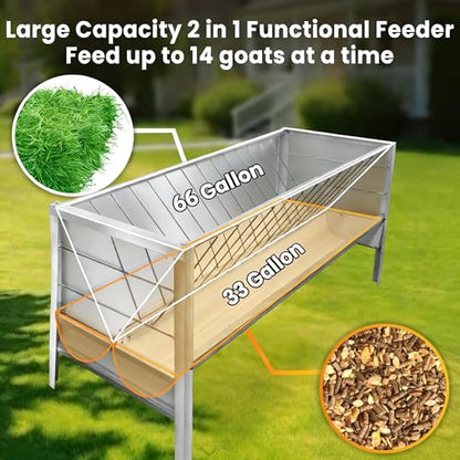99 Gallon Pasture Hay Feeder, 2 in 1 Stainless Steel Goat Hay Feeder with Deeper Feeding Pan for Goat Sheep Horse, Detachable Livestock Feeder Ease of Assembly in Farm Outdoor (slivery galvanizing) - color: slivery galvanizing