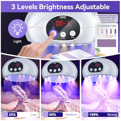 QRQ Chicken Coop Heater, 200W-350W-500W Reptile Heat Lamp Upgraded with UVA UVB Light 3-6-9-12H Timer, Chicken House Dog House Greenhouse Heater Outdoor,for Dog Cats Reptile Bird (White) - color: White