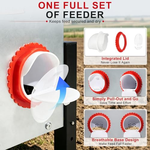 Automatic Chicken Feeder, 130LB Large Chicken Feeder with 10 Feeding Ports, No Waste Metal Poultry Feeder, Rat Proof Design, View Window, Height-Adjustable Legs for Ducks, Geese & Chickens - size: 10 Ports - Max 130 lb