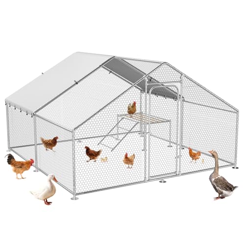 Large Metal Chicken Coop with Roosting Ladder, Waterproof and UV-Resistant Cover,Outdoor Walk-in Cage Hen House for Yard Farm Rabbit Duck Chicken Run, Spire Roof(13.1'W x 9.8'L x 6.4'H) - size: 157.5"L x 118.0"W x 78.0"H