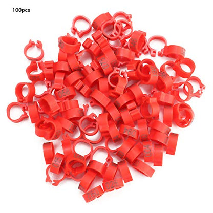 Acouto 100PCS Bag 8mm 001 100 Numbered Plastic Letter Bird Leg Bands Rings Chicken Bands Bird for Pigeons Leg Rings Legs Blue and Quail 8mm Chicks Plastic Marking Poult (Red)