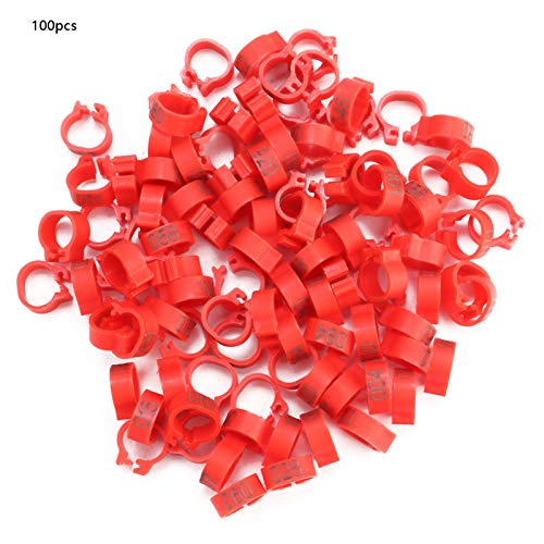 100PCS 8MM 001-100 Numbered Plastic Letter Pigeon Bird Leg Bands Rings, Bird Chicks Parrot Clip Rings Band (Red) - color: Red