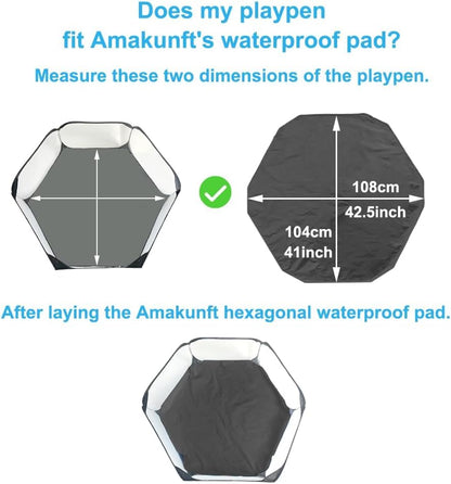 Amakunft 4Pcs Waterproof Hexagon Playpen Mat Washable Pee Pad Fit with Small Animal Playpen (42.5in x 41in) Reusable Pet Bedding Liner for Guinea Pig, Rabbit, Hamster, Chinchilla, Hedgehog - size: 4pcs