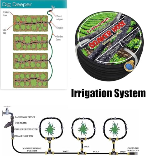 Soaker Hose 1/2" 100ft Rubber Garden Soaker Hoses Kit, Water Seeper Round Drip Hose, Heavy Duty Drip Irrigation Hose For Vegetable, Lawn, Plants and Trees Watering - size: 1/2inch 100ft Brass