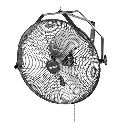 VEVOR 18 Inch Industrial Wall Mount Fan, High Velocity 4000 CFM with 3 Speeds, Powerful Motor Garage Wall Fan with Aluminum Blades for Workshop, Warehouse, Greenhouse, Commercial
