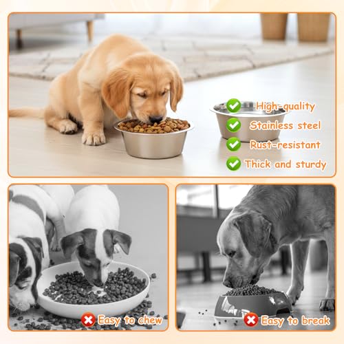 2 Pack Metal Dog Bowls, Stainless Steel Dog Bowls, Metal Food and Water Dish, 5.1" Basic Pet Feed Bowl for Medium Dogs and Cat, Replacement Bowl for Elevated Stand, Dishwasher Safe Dish