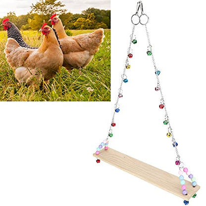 Chicken Swing, Pet Chicken Swing Toys with Wooden Chicken Wooden Standing Swing Toys Hanging Perch with Bells for Medium Large Parrots HenToys