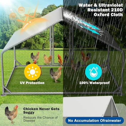 Large Metal Chicken Coop, Walk - in Chicken House, Outdoor Chicken Coop for 5-10 Chickens Yard/Farm/Ranch Outdoor Fresh Egg Supply (6.7x10x6.5 FT)