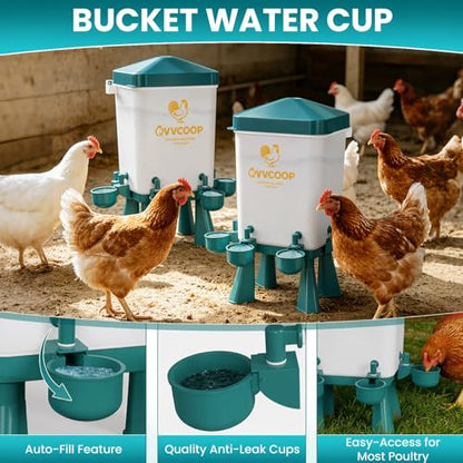 2-Pack 3 Gallon Chicken Waterer, Automatic Water Dispenser Container for Poultry Drinking, Stay-Clean Raised Watering Fountain for Duck Bird, Blue