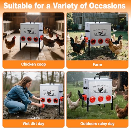 50LB Automatic Chicken Feeder–8 Feeding Ports No-Waste Galvanized Metal Chicken Feeder Box with Adjustable Legs & Locking Lid Poultry Feeder for Chickens,Geese,Ducks,Rust-Resistant - color: 50 LB