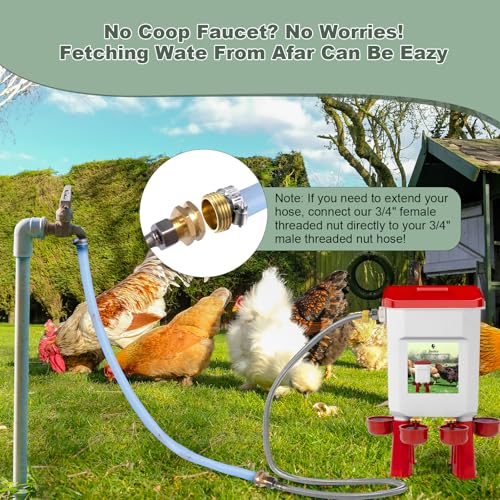 3 Gallons Automatic Chicken Waterer, Float-Controlled Chicken Water Feeder, Large Watering System with 60 Inch Water Hose (One End 3/4''), Poultry Waterer for Duck Quail Turkey Chick