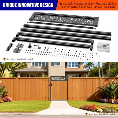 4x6FT (46.78"W X 70.8"H) 201 Stainless Steel Anti Sag Wooden Fence Gate Kit Heavy Duty Garden Gate Frame Hardware Kit Reinforcement (Left/Right Free-Installation) - size: W4xH6 FT-European
