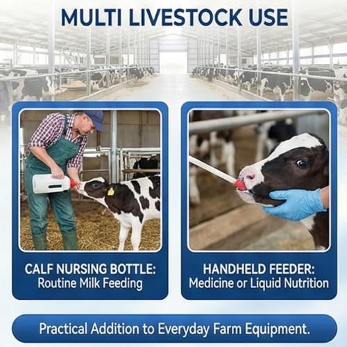 4L Calf Feeding Bottle, Handheld Milk Feeding Device with Rubber Nipple and Handle, Calf Milk Feeder for Farm Livestock Care and Nursing Use, Calf Bottle 4L Capacity Set with Stomach Tube