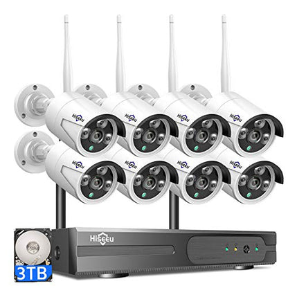 Hiseeu 2K Wireless Security Camera System, 10CH NVR Kit,8Pcs 3MP WiFi Surveillance Cameras for Home Indoor/Outdoor Use,Night Vision,Waterproof, Motion Detection, 3TB Hard Drive and DC Power Included - color: White-5