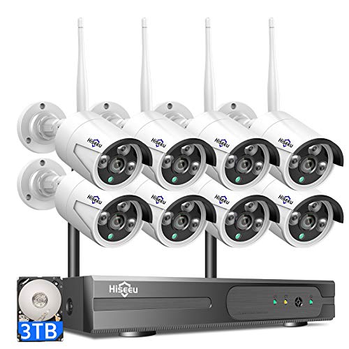 Hiseeu 2K Wireless Security Camera System, 10CH NVR Kit,8Pcs 3MP WiFi Surveillance Cameras for Home Indoor/Outdoor Use,Night Vision,Waterproof, Motion Detection, 3TB Hard Drive and DC Power Included - color: White-5