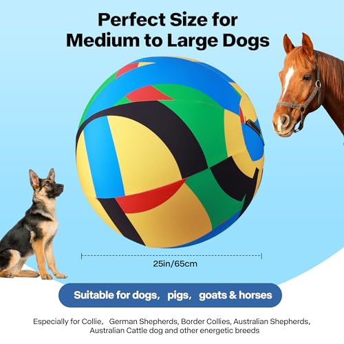 Pet Prime 25" Herding Ball for Dogs,Dog Herding Ball with Pump for Australian Shepherd,Cattle,Border Collie,Large Breed Play and Exercise,Durable Outdoor Herding Toy for Dogs and Horses