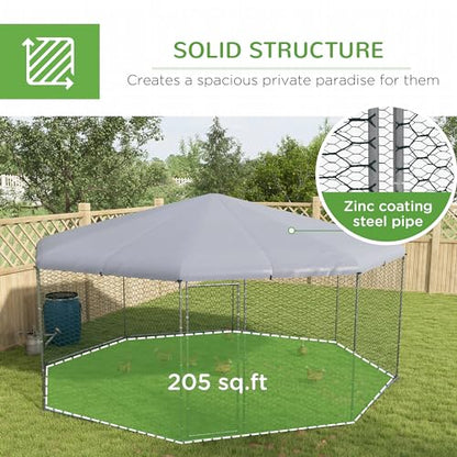 PawHut Large Chicken Coop Metal Chicken Run for Chickens with Waterproof and Anti-UV Cover, Polygon Shaped Walk in Fence Cage Hen House for Outdoor and Yard Farm Use, 1" Dia, 17.1' x 15.7' x 9'