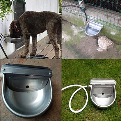 Automatic Dog Water Dispenser Stainless Steel Drinking Bowl for Livestock | Self Filling,Keep Water Fresh, Anti-bite, Easy to assemble, Float Valve, Wall Mounted ,outdoor Indoor for chicken, Goat, Cat