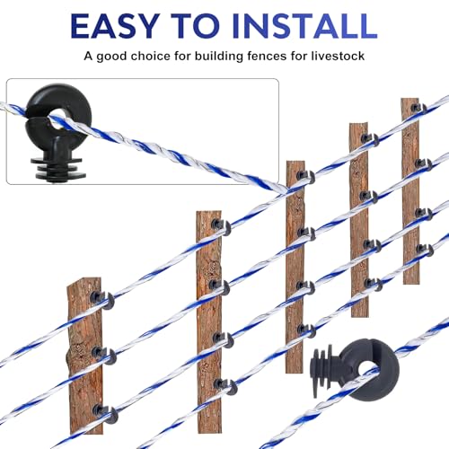 656ft Electric Fence Polywire with 50Pcs Electric Fence Insulators&1 Insulated Sleeve,6 Stainless Steel Strands for Reliable Conductivity&Rust Resistance,Portable Electric Fence Wire Kit for Livestock - size: Polywire withBox