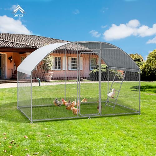 Metal Chicken Coop, 9.8 x 6.6 x6.6 Walk-in Chicken Run for 10 Chicken with Upgrade Roosting Perch, Water-Resident and Anti-UV Cover, Sturdy Dome Roof Chicken House for Outdoor Farm Use - color: Dome Roof