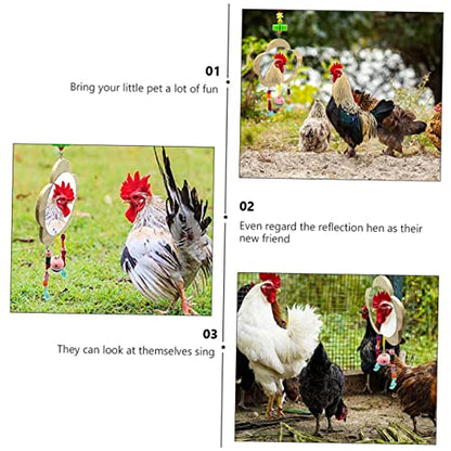 BESPORTBLE Creative Pet Rooster Mirror Toy Wooden Hanging Pendant Reflective for Hens and Fun Activity and Boredom Relief for Your Birds
