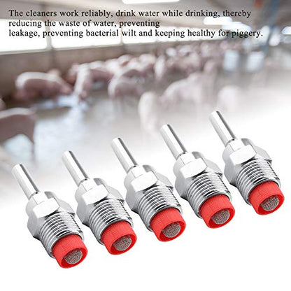 Automatic Pig Nipple Drinker Feeder, Pack of 5 Stainless Steel Automatic Pig Waterers Thread, Pig Waterer Water Feed Copper Red Hat Duckbilled Poultry Watering System for Sows Piglets Drinking