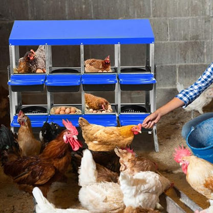 GarveeHome 2-Tier Chicken Nesting Box, 8 Compartment Metal Chicken Laying Boxes with Waterproof Roof ＆ Removable Trays for Hens, Poultry，Easy Egg Collection - color: Blue, size: 8 holes with legs