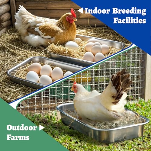 Chicken Nesting Box, 3 Pcs Stainless Steel Chicken Egg Laying Nest Boxes Tray, ChickensNesting Box Pan for Chickens and Poultry to Collect Eggs, Hens, Chickens Coop Box, Easy to Clean