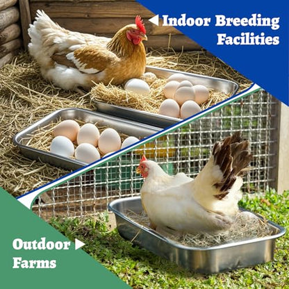Chicken Nesting Box, 3 Pcs Stainless Steel Chicken Egg Laying Nest Boxes Tray, ChickensNesting Box Pan for Chickens and Poultry to Collect Eggs, Hens, Chickens Coop Box, Easy to Clean