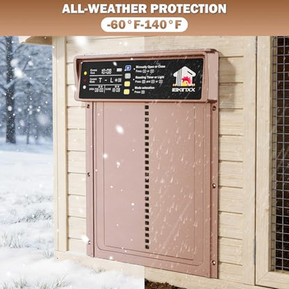 Automatic Chicken Coop Door Solar Powered, 4 Modes Automatic Chicken Door Solar, Anti-Pinch & Weather Proof Coop Door with Remote Control - color: Gold