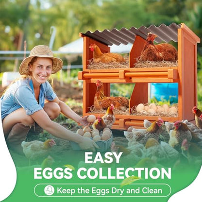 2-Tier Chicken Nesting Box, 4 Compartment Wooden Nesting Box for Chickens with Waterproof Roof, Non-Slip Stable Base, Heavy Duty Chicken Laying Boxes for Hens, Duck, Poultry, Bird, Orange - size: 28.2"L x 12.6"W x 29.8"H