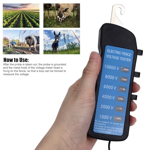 Electric Fence Tester, Electric Fence Voltage Tester Portable Testing Tool with 6pcs Light for Farm Gardening Tools
