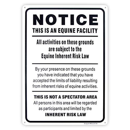 Equine Liability Sign, Statute Horse Barn Stable Farm Sign,- 10"x 14" - .040 Rust Free Aluminum – Reflective, UV Protected and Weatherproof - size: 14'' x 10''