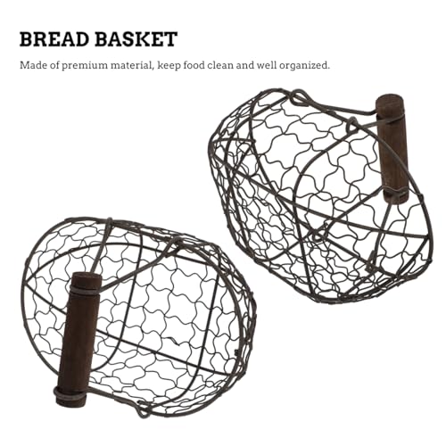 Tofficu Iron Handheld Fruit Bread Basket 7.08X4.92X4.92In Multi-Functional Metal Wire Storage Organizer with Handle for Kitchen Dining and Home Decor - size: Dark Brown